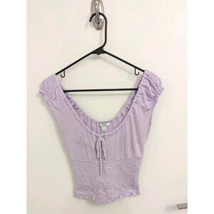 Lavender Bar III Smocked Scoop-Neck Top With Tie, Ruffled Cap Sleeves XS